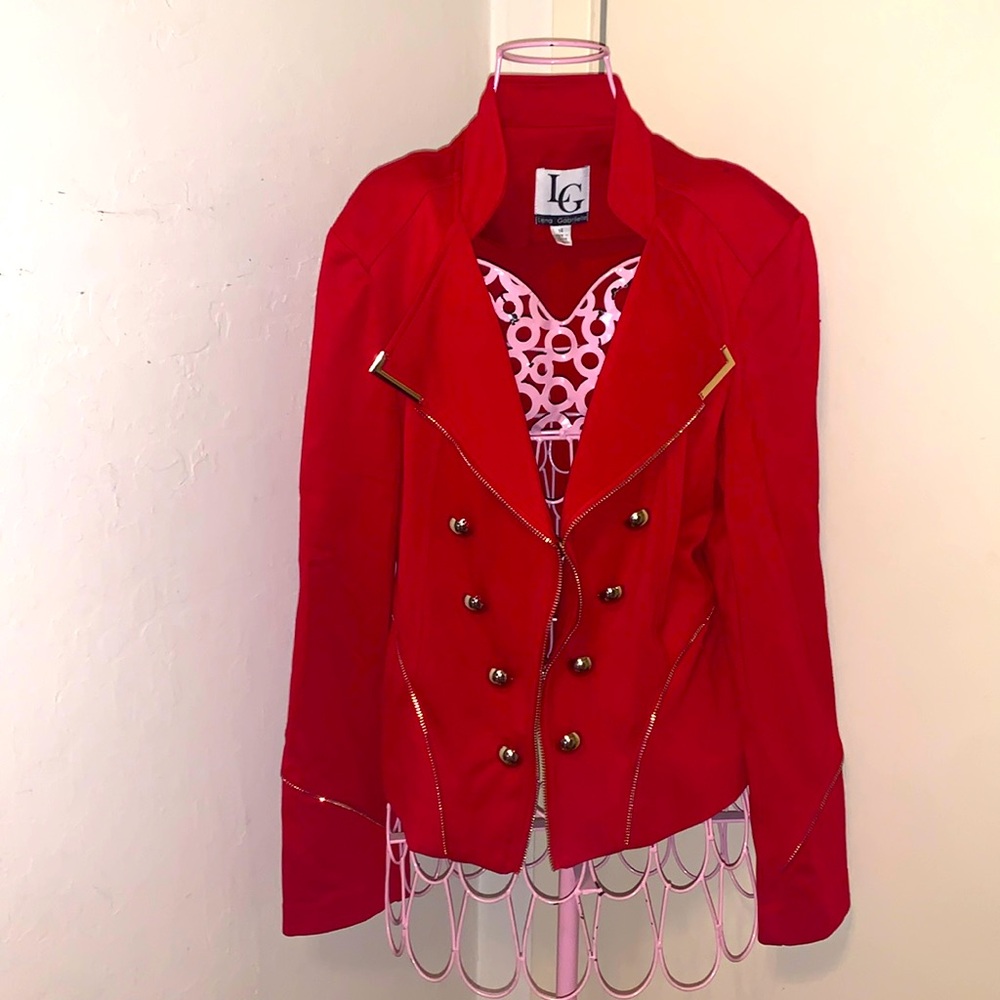 -Women's Lena Gabrielle Red Zipup Moto Jacket- Size 14 Bust:44 3/4 -As Is